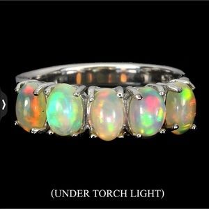 Unheated Oval Fire Opal Rainbow Full Flash 7x5mm 925 Sterling Silver Ring Sz 8.5